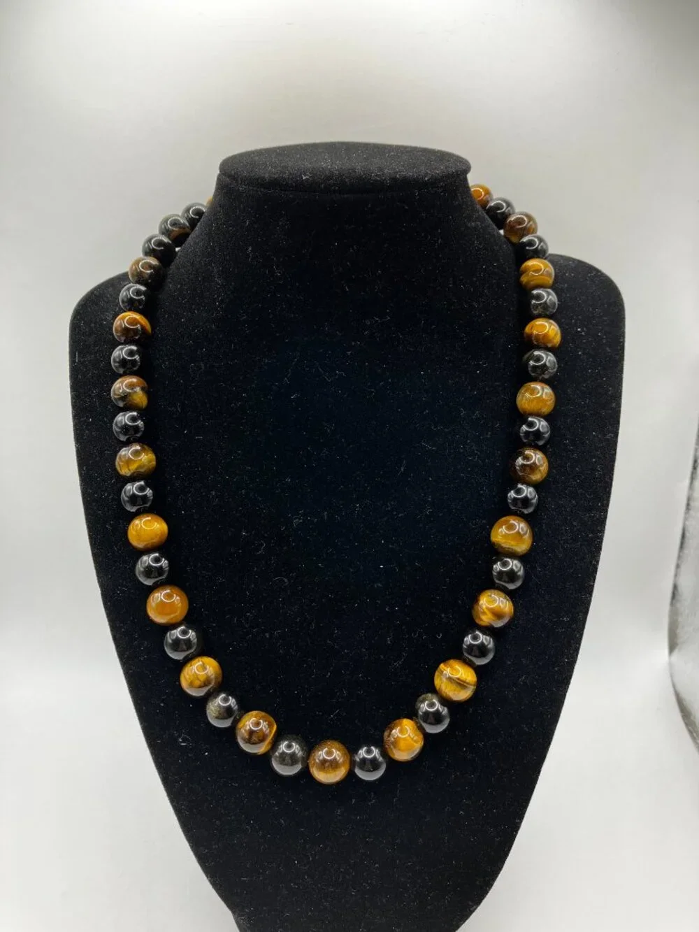 Men's Tiger Eye and Obsidian Genuine Gemstones 18.5-inch Choker Handmade NEW